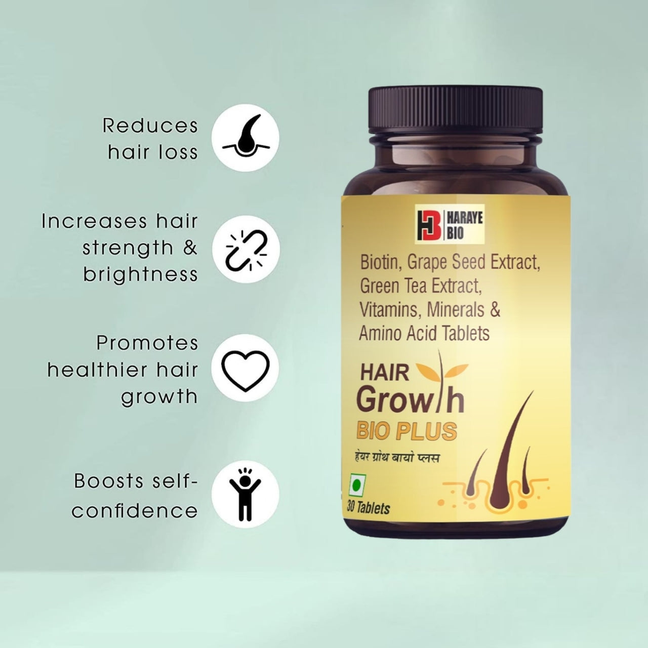 HAIR Growth bio plus  for Hair Regeneration, Repair & Growth |  Biotin, Green tea, grape seed Extract,  Tablets  with Vitamin, Minerals & Amino Acid  30 tablet