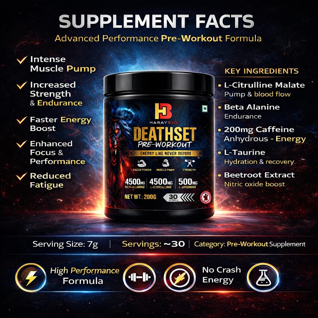 Deathset Preworkout |For Pump, Focus, Energy, Strength & Endurance | 30 Servings Pre Workout (200 g, ORANGE)