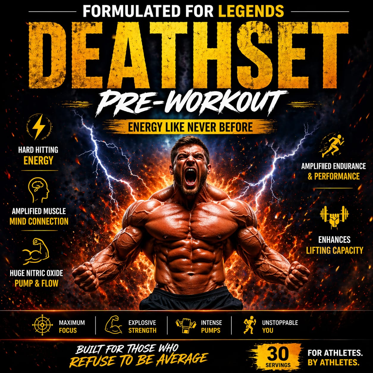 Deathset Preworkout |For Pump, Focus, Energy, Strength & Endurance | 30 Servings Pre Workout (200 g, ORANGE)