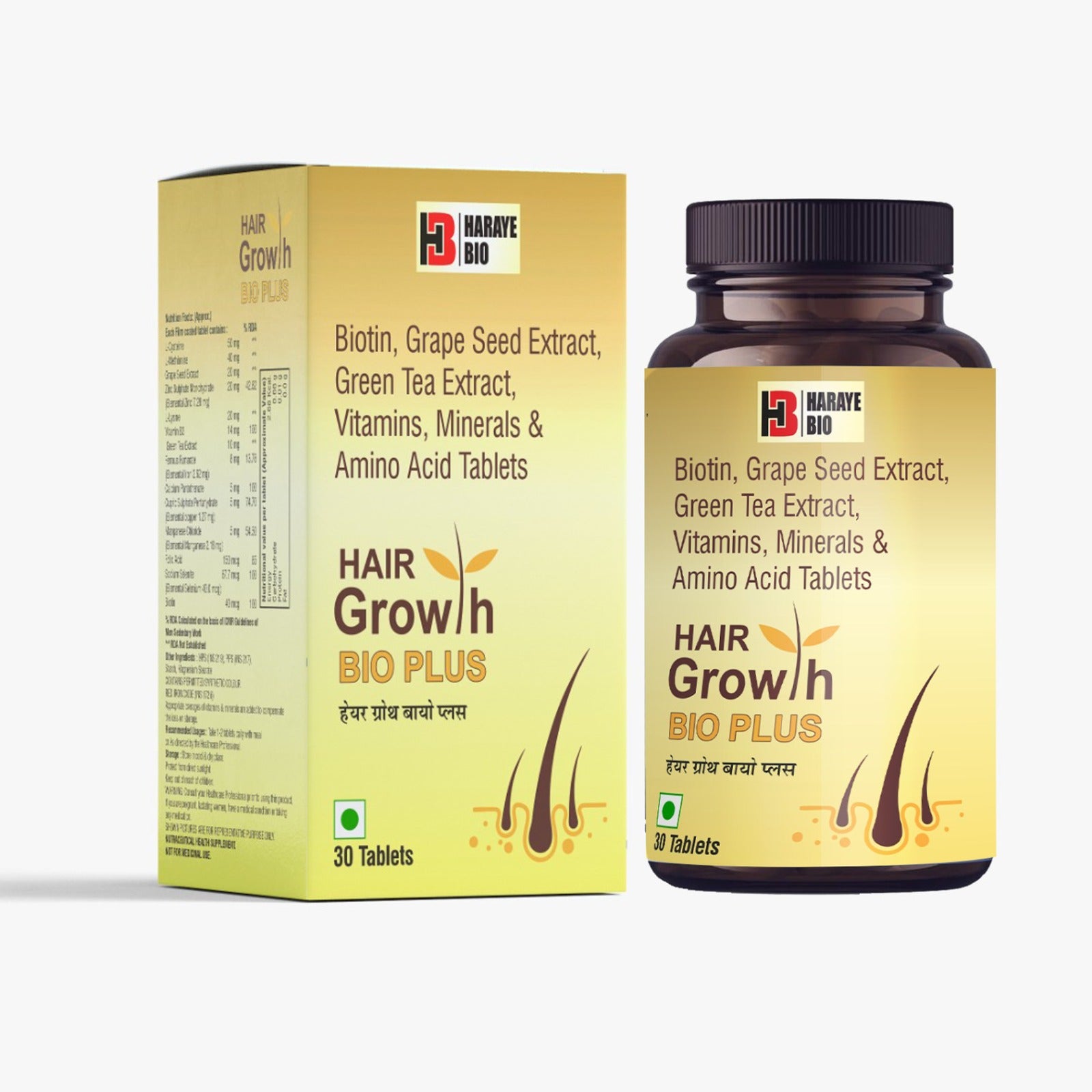 HAIR Growth bio plus  for Hair Regeneration, Repair & Growth |  Biotin, Green tea, grape seed Extract,  Tablets  with Vitamin, Minerals & Amino Acid  30 tablet