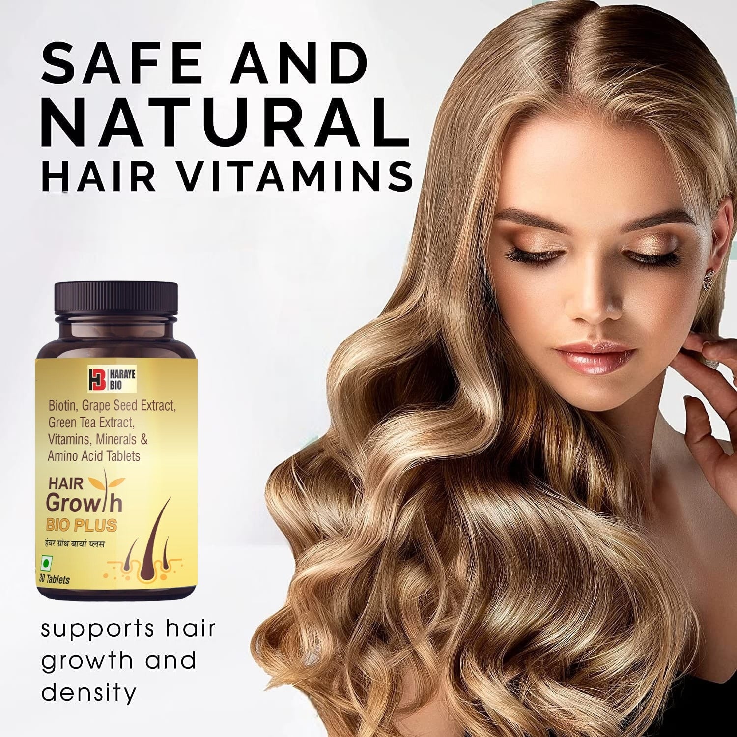 HAIR Growth bio plus  for Hair Regeneration, Repair & Growth |  Biotin, Green tea, grape seed Extract,  Tablets  with Vitamin, Minerals & Amino Acid  30 tablet