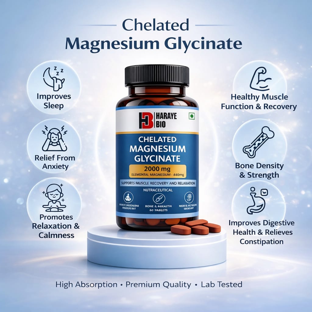 Haraye Bio Chelated Magnesium Glycinate 2000mg – High Absorption Muscle Recovery & Sleep Support