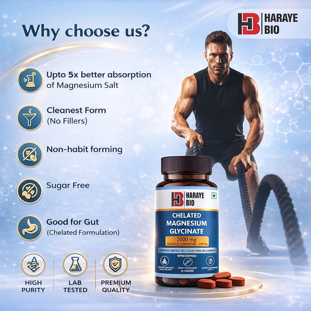 Haraye Bio Chelated Magnesium Glycinate 2000mg – High Absorption Muscle Recovery & Sleep Support