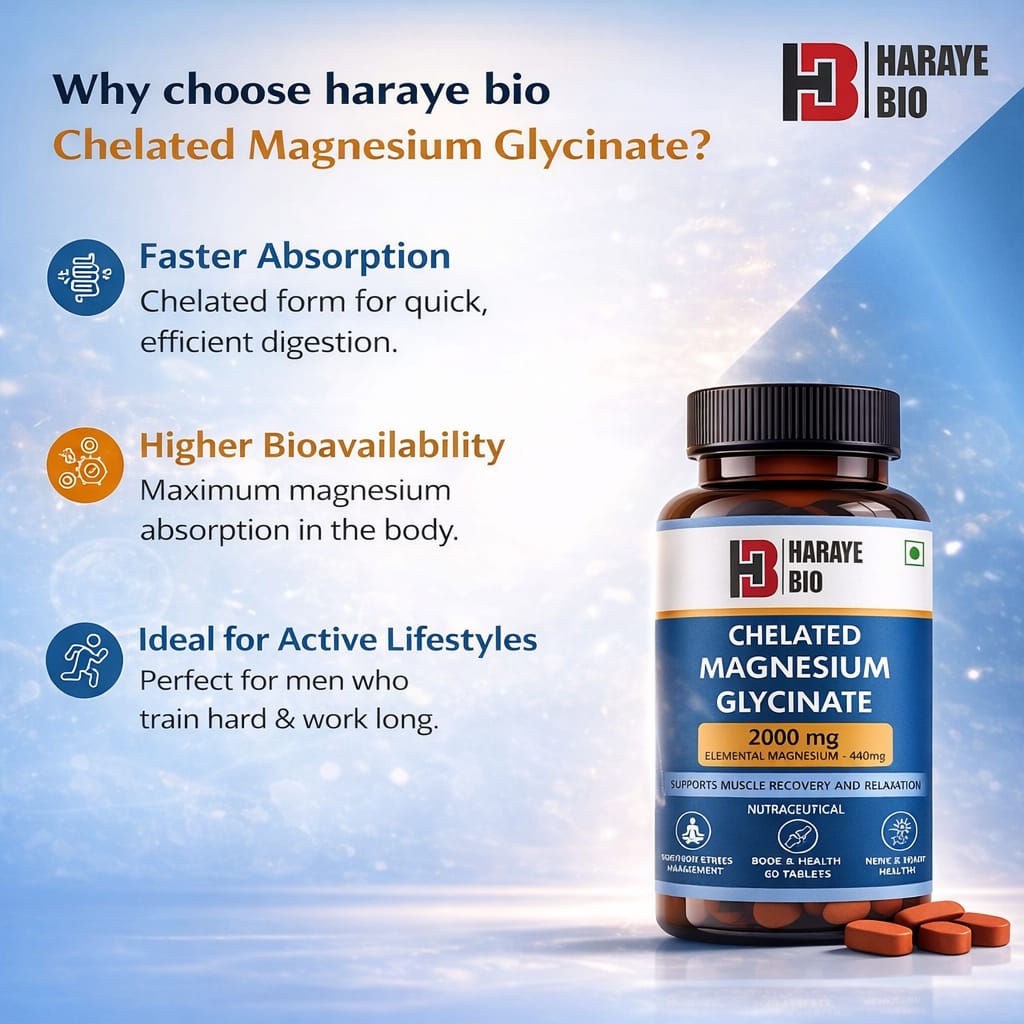 Haraye Bio Chelated Magnesium Glycinate 2000mg – High Absorption Muscle Recovery & Sleep Support