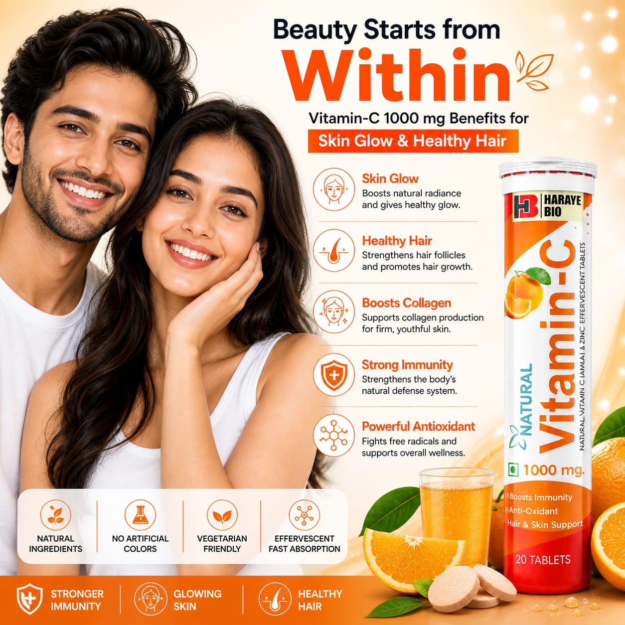 Natural Vitamin C 1000mg (Amla & Zinc) Effervescent Tablets 1x20