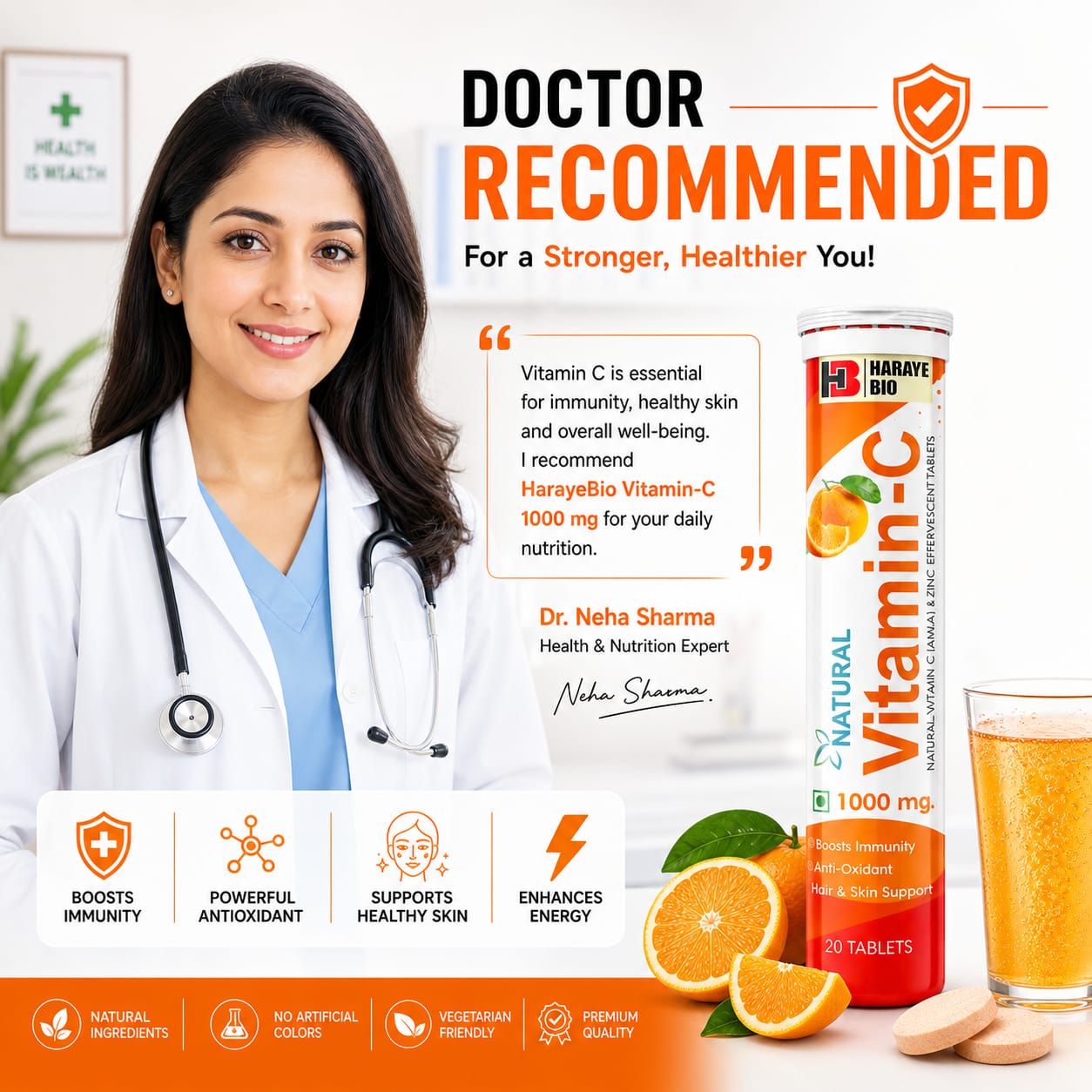 Natural Vitamin C 1000mg (Amla & Zinc) Effervescent Tablets 1x20