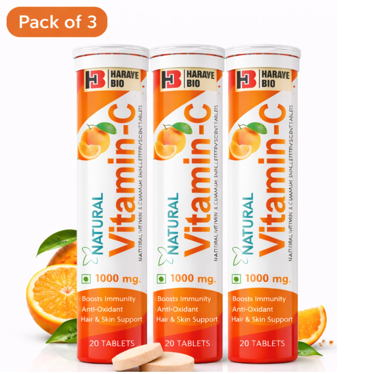 Natural Vitamin C 1000mg (Amla & Zinc) Effervescent Tablets 1x20