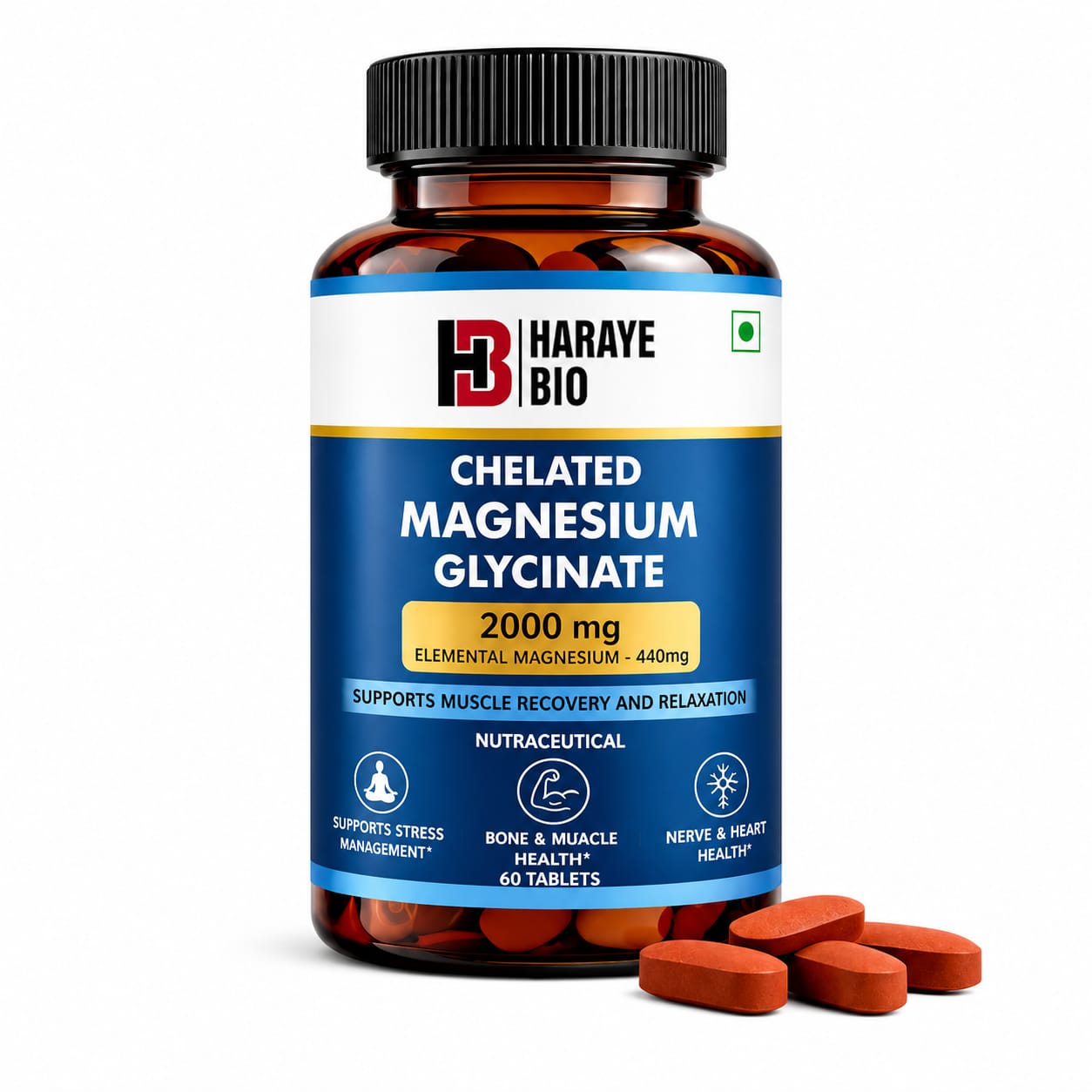 Haraye Bio Chelated Magnesium Glycinate 2000mg – High Absorption Muscle Recovery & Sleep Support